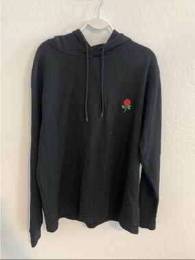 Eighty Eight Black Hooded Pullover with Red Rose Embroidery